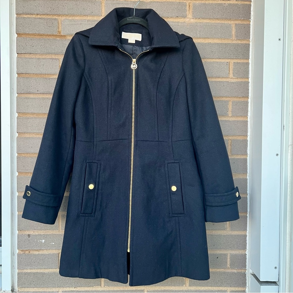 Michael Kors Women’s Wool Navy / Black Peacoat with Hood Size XS-S